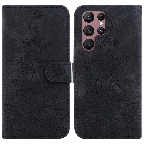 

For Samsung Galaxy S22 Ultra 5G Lily Embossed Leather Phone Case(Black)
