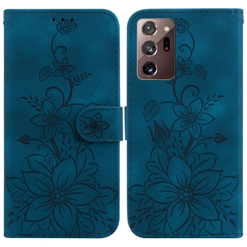 

For Samsung Galaxy Note20 Ultra Lily Embossed Leather Phone Case(Dark Blue)