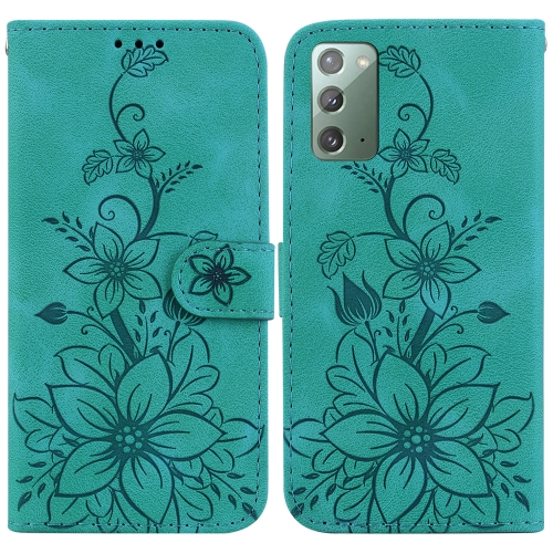 

For Samsung Galaxy Note20 Lily Embossed Leather Phone Case(Green)