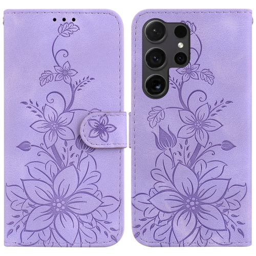 

For Samsung Galaxy S24 Ultra 5G Lily Embossed Leather Phone Case(Purple)