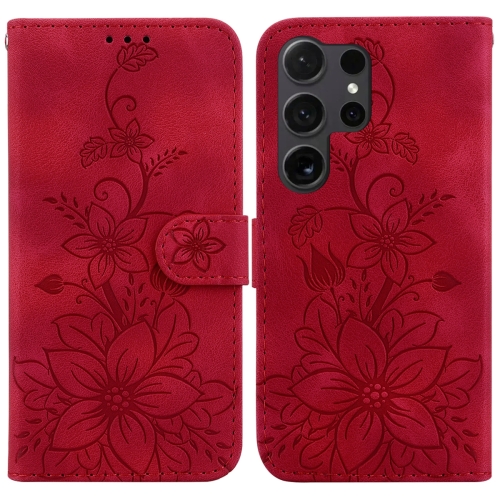 

For Samsung Galaxy S24 Ultra 5G Lily Embossed Leather Phone Case(Red)