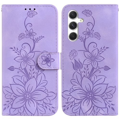 

For Samsung Galaxy S24+ 5G Lily Embossed Leather Phone Case(Purple)