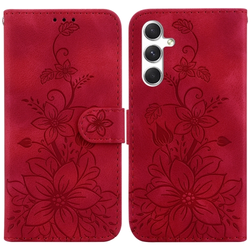 

For Samsung Galaxy S24 5G Lily Embossed Leather Phone Case(Red)