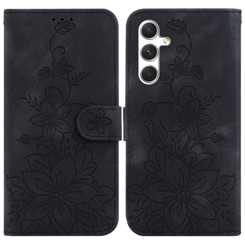 

For Samsung Galaxy S24 5G Lily Embossed Leather Phone Case(Black)