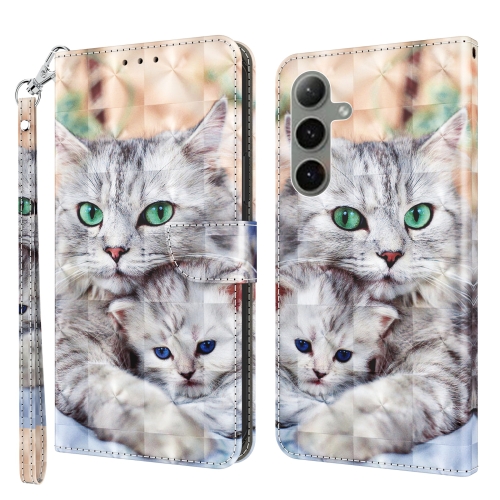 

For Samsung Galaxy S24+ 5G 3D Painted Leather Phone Case(Two Loving Cats)