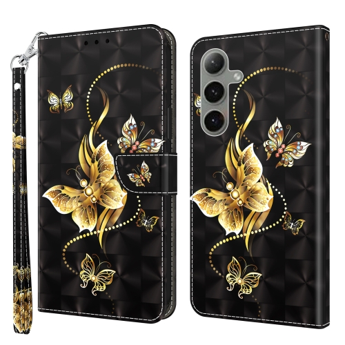 

For Samsung Galaxy S24+ 5G 3D Painted Leather Phone Case(Golden Swallow Butterfly)