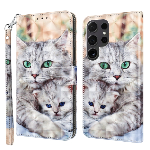 

For Samsung Galaxy S24 Ultra 5G 3D Painted Leather Phone Case(Two Loving Cats)