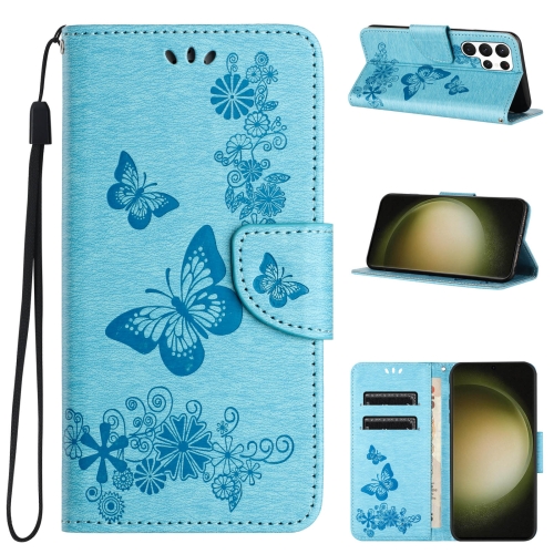 

For Samsung Galaxy S24 Ultra 5G Butterfly Embossed Flip Leather Phone Case(Blue)