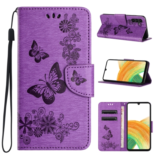 

For Samsung Galaxy A55 Butterfly Embossed Flip Leather Phone Case(Purple)