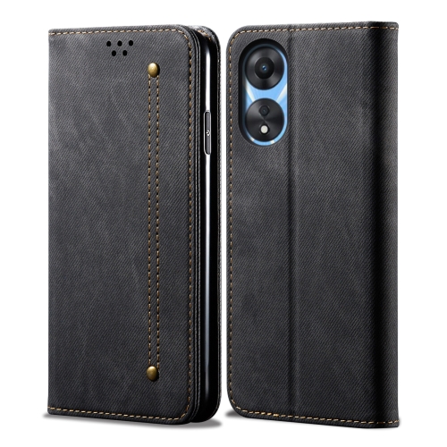 

For OPPO A38 4G / A18 4G Denim Texture Casual Style Horizontal Flip Leather Case(Black)