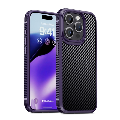 

For iPhone 15 Pro iPAKY MG Series Carbon Fiber PC + TPU Protective Phone Case(Purple)