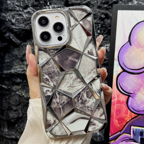 

For iPhone 13 Pro Max Water Cube Marble Electroplating TPU Phone Case(Silver)