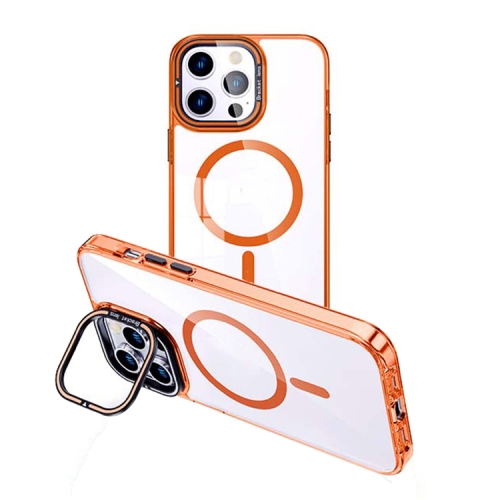 

For iPhone 15 Pro Max MagSafe Magnetic Invisible Holder Transparent Phone Case(Orange)