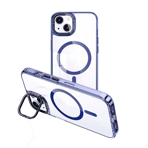 

For iPhone 15 Plus MagSafe Magnetic Invisible Holder Transparent Phone Case(Blue)
