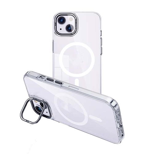 

For iPhone 15 MagSafe Magnetic Invisible Holder Transparent Phone Case(Silver)