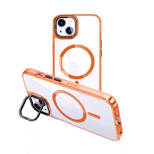 

For iPhone 14 Plus MagSafe Magnetic Invisible Holder Transparent Phone Case(Orange)