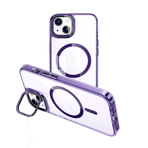 

For iPhone 14 MagSafe Magnetic Invisible Holder Transparent Phone Case(Purple)