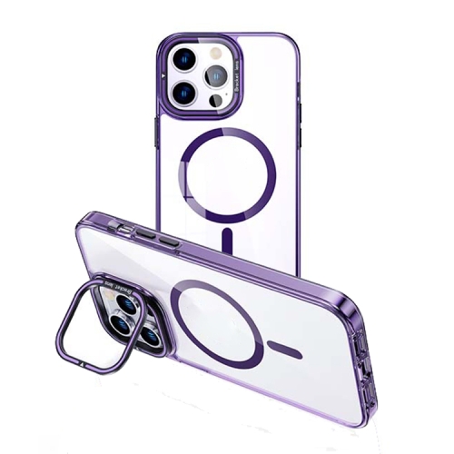 

For iPhone 14 Pro MagSafe Magnetic Invisible Holder Transparent Phone Case(Purple)