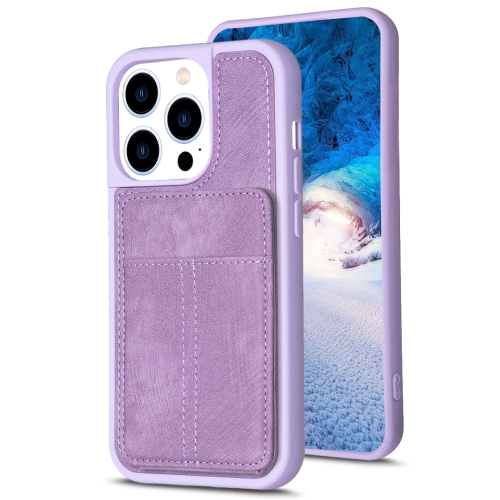 

For iPhone 14 Pro BF28 Frosted Card Bag Phone Case with Holder(Purple)
