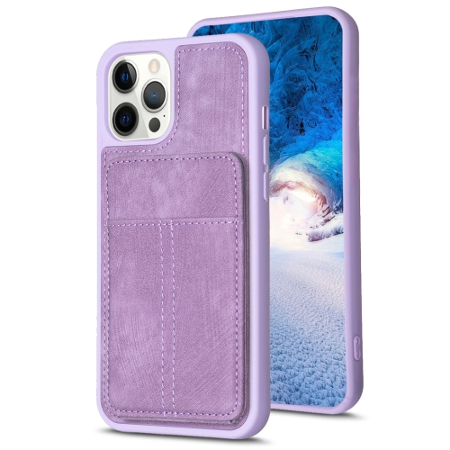 

For iPhone 14 Pro Max BF28 Frosted Card Bag Phone Case with Holder(Purple)