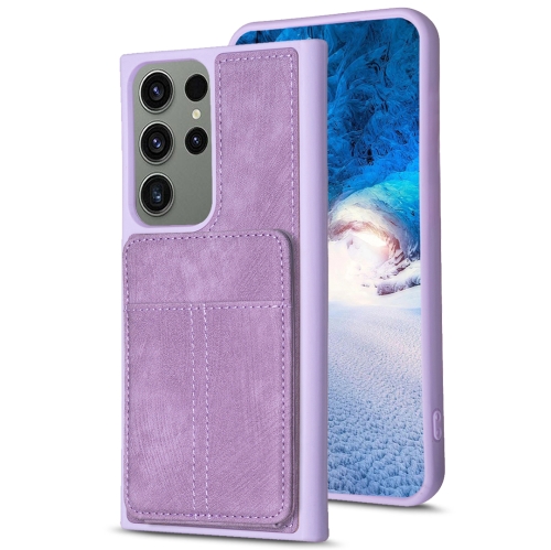 

For Samsung Galaxy S23 Ultra 5G BF28 Frosted Card Bag Phone Case with Holder(Purple)