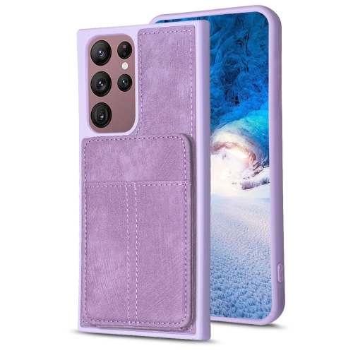 

For Samsung Galaxy S22 Ultra 5G BF28 Frosted Card Bag Phone Case with Holder(Purple)