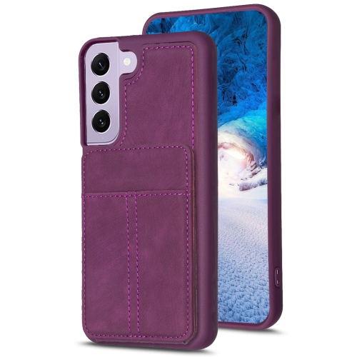 

For Samsung Galaxy S21 5G BF28 Frosted Card Bag Phone Case with Holder(Dark Purple)