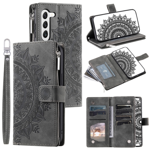 

For Samsung Galaxy S23+ 5G Multi-Card Totem Zipper Leather Phone Case(Grey)