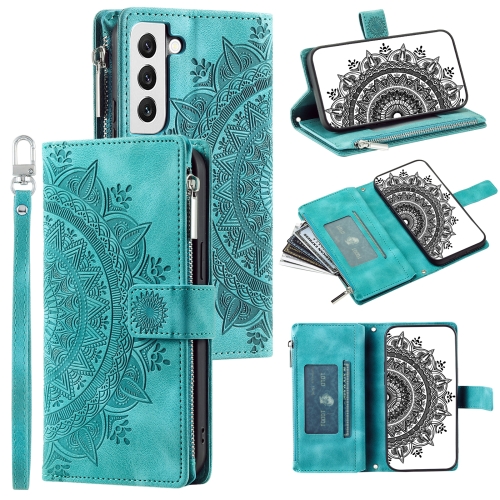 

For Samsung Galaxy S22+ 5G Multi-Card Totem Zipper Leather Phone Case(Green)