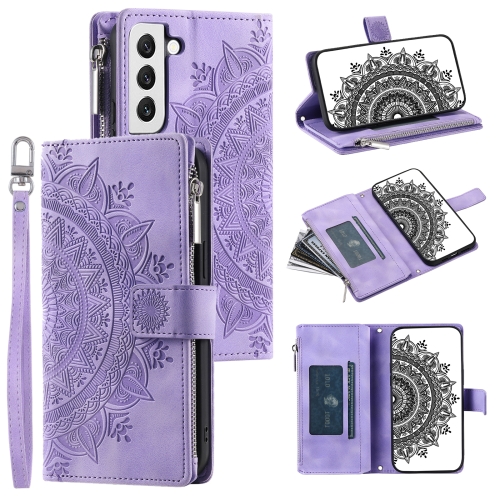 

For Samsung Galaxy S22+ 5G Multi-Card Totem Zipper Leather Phone Case(Purple)