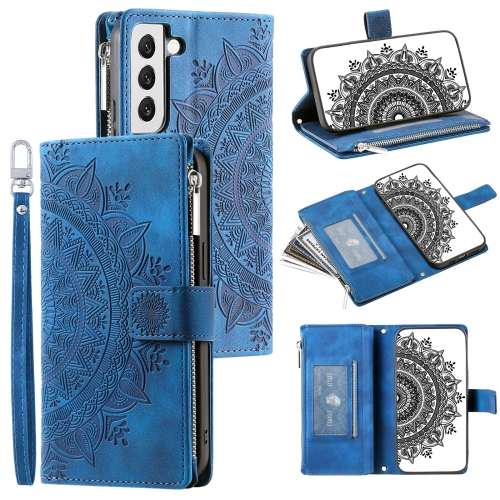 

For Samsung Galaxy S21+ 5G Multi-Card Totem Zipper Leather Phone Case(Blue)