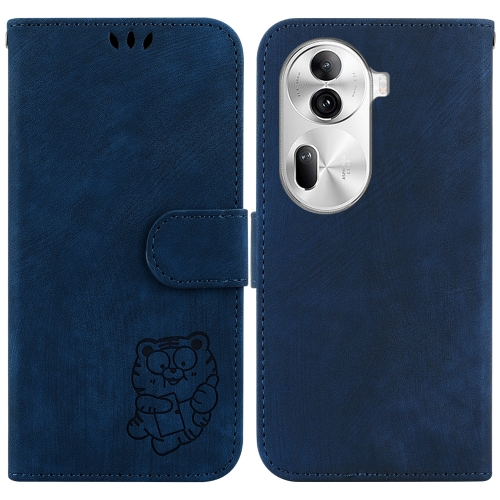

For OPPO Reno11 Pro 5G Global Little Tiger Embossed Leather Phone Case(Dark Blue)