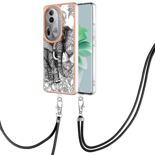 

For OPPO Reno11 Pro 5G Global Electroplating Dual-side IMD Phone Case with Lanyard(Totem Elephant)