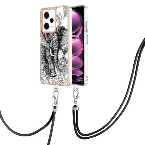 

For Xiaomi Redmi Note 12 Pro 5G Global Electroplating Dual-side IMD Phone Case with Lanyard(Totem Elephant)