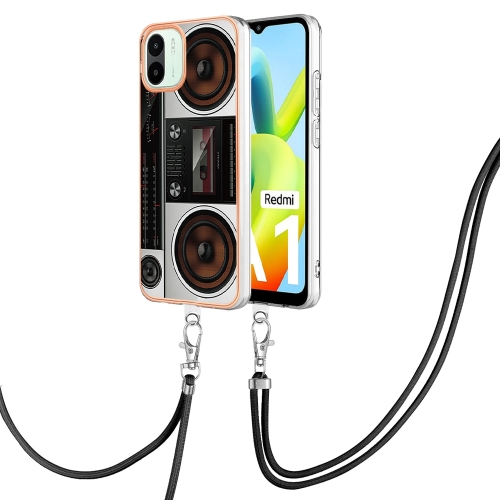 

For Xiaomi Redmi A1 Electroplating Dual-side IMD Phone Case with Lanyard(Retro Radio)
