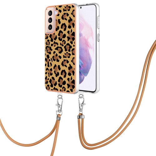 

For Samsung Galaxy S21+ 5G Electroplating Dual-side IMD Phone Case with Lanyard(Leopard Print)