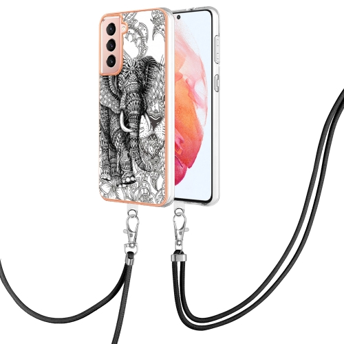 

For Samsung Galaxy S21 5G Electroplating Dual-side IMD Phone Case with Lanyard(Totem Elephant)