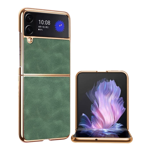 

For Samsung Galaxy Z Flip4 Electroplated Lambskin Folding Phone Case(Alpine Green)