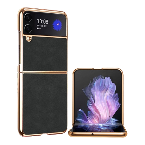 

For Samsung Galaxy Z Flip4 Electroplated Lambskin Folding Phone Case(Black)