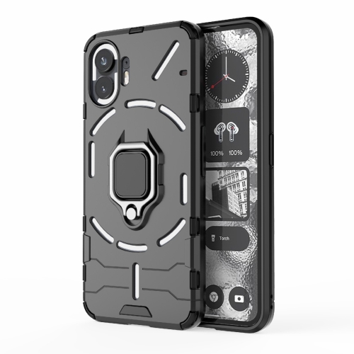 

For Nothing Phone 2 Shockproof PC + TPU Holder Phone Case(Black)