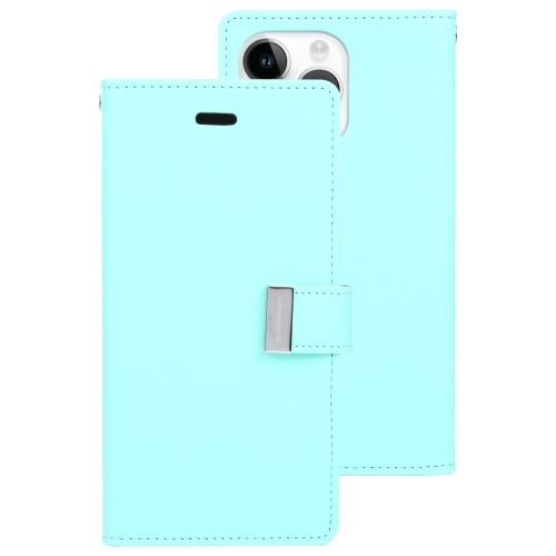 

For iPhone 15 Pro GOOSPERY RICH DIARY Crazy Horse Texture Leather Phone Case(Mint Green)