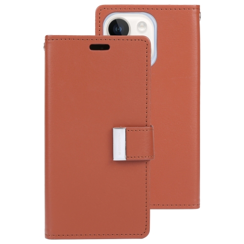

For iPhone 15 Plus GOOSPERY RICH DIARY Crazy Horse Texture Leather Phone Case(Brown)