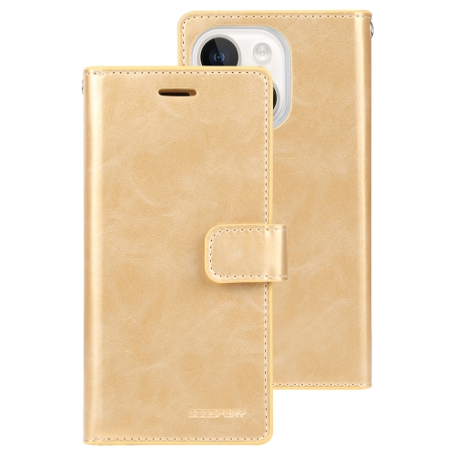 

For iPhone 15 Plus GOOSPERY MANSOOR DIARY 9 Card Slots Leather Phone Case(Gold)