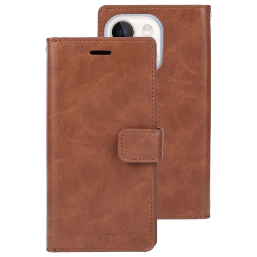 

For iPhone 15 Plus GOOSPERY MANSOOR DIARY 9 Card Slots Leather Phone Case(Brown)