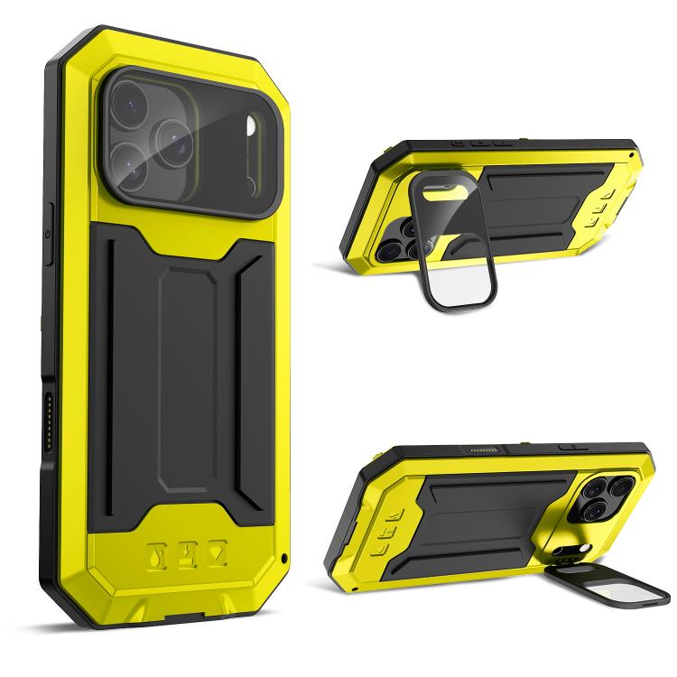 For iPhone 17 Pro Max R-JUST Sliding Camera IP54 Life Waterproof Holder Phone Case(Yellow)
