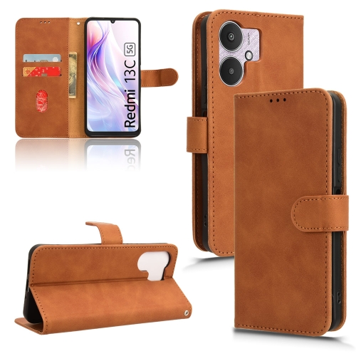 

For Xiaomi Redmi 13C 5G Skin Feel Magnetic Flip Leather Phone Case(Brown)