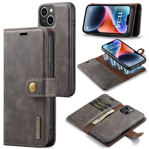 

For iPhone 15 DG.MING Crazy Horse Texture Detachable Magnetic Leather Phone Case(Grey)