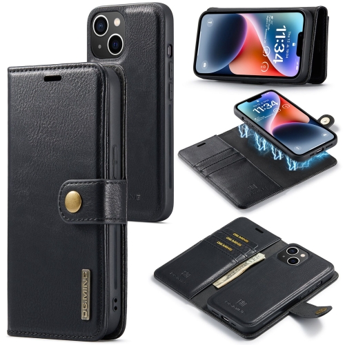 

For iPhone 15 Plus DG.MING Crazy Horse Texture Detachable Magnetic Leather Phone Case(Black)