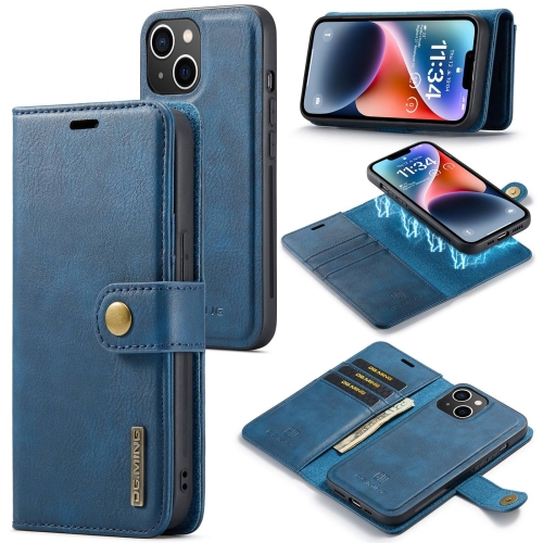 

For iPhone 15 Plus DG.MING Crazy Horse Texture Detachable Magnetic Leather Phone Case(Blue)