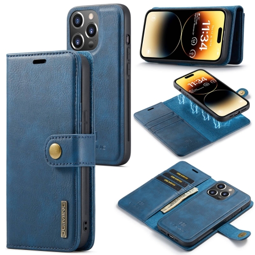 

For iPhone 15 Pro DG.MING Crazy Horse Texture Detachable Magnetic Leather Phone Case(Blue)